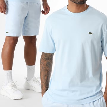 Lacoste - Ensemble Tee Shirt Et Short Jogging Logo Brodé Crocodile Bleu Clair
